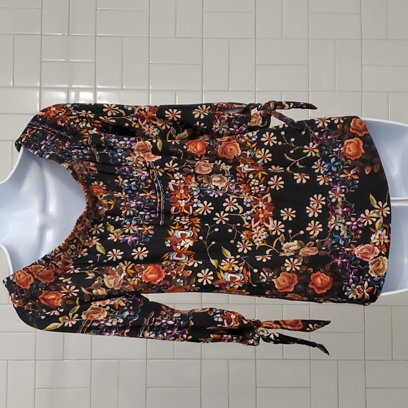 Daniel Rainn Maielle off Shoulder Black Orange Fall Print Knit Top - Picture 5 of 7